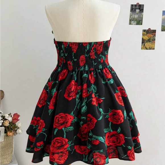 SHEIN Black and Red Floral Mini Dress - Picture 2 of 2